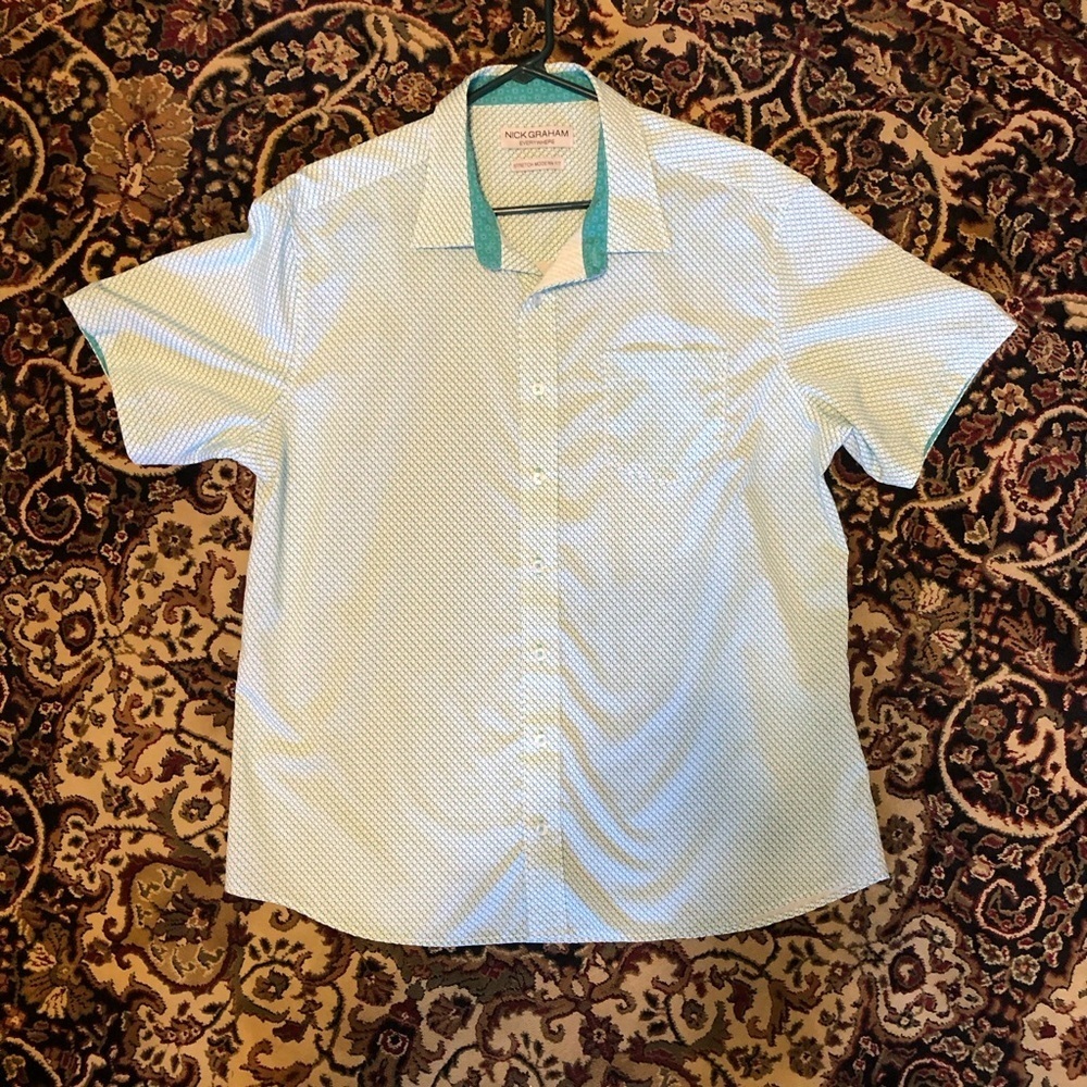 Nick Graham Xl Men's White and Green Short Sleeve Shirt